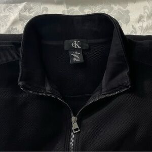 Calvin Klein Jeans Black Waffle Knit  Full Zip Jacket Sweater Men's Size Large